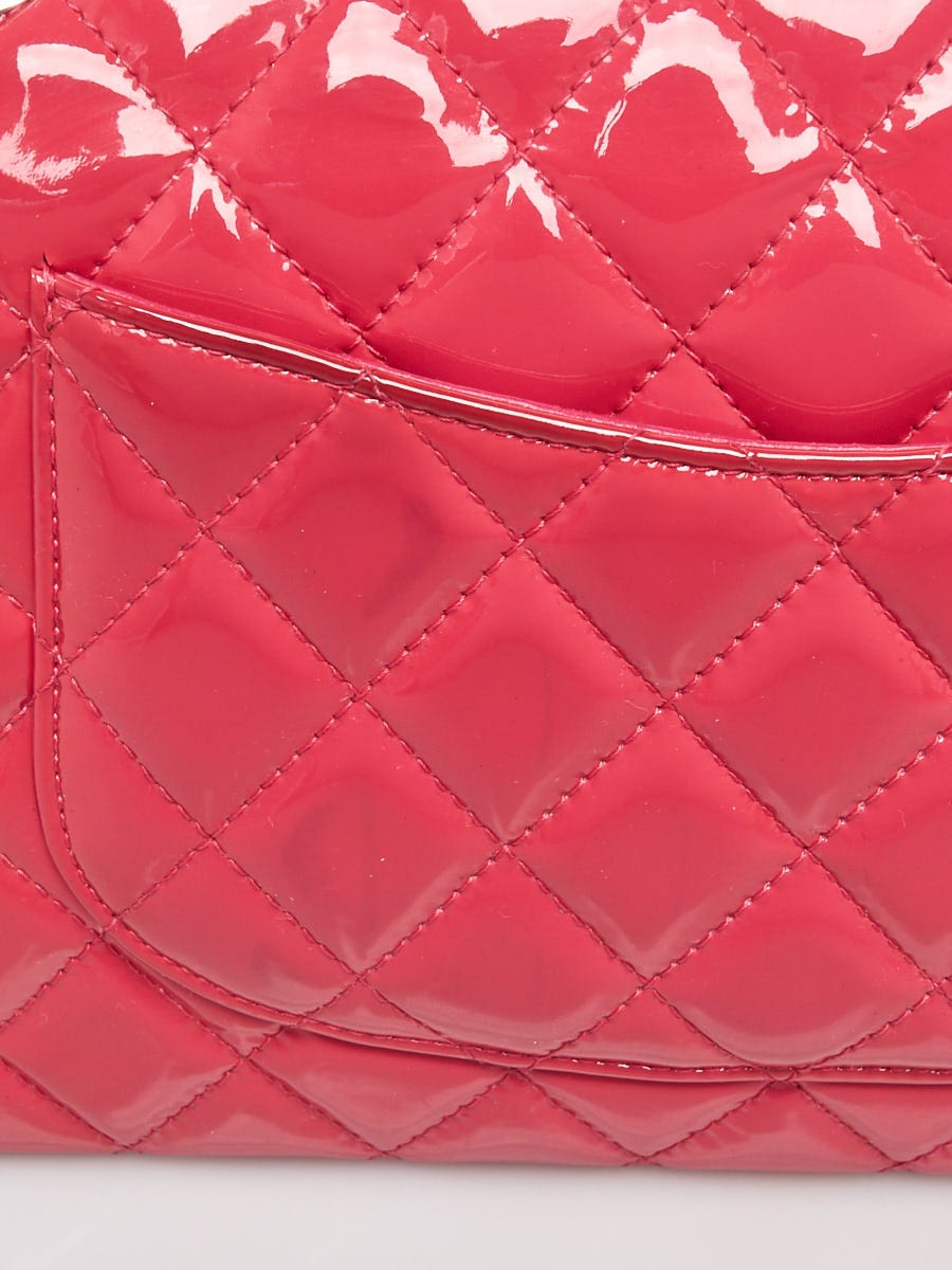 CHANEL Jumbo Flap Quilted Patent Leather Shoulder Bag Red