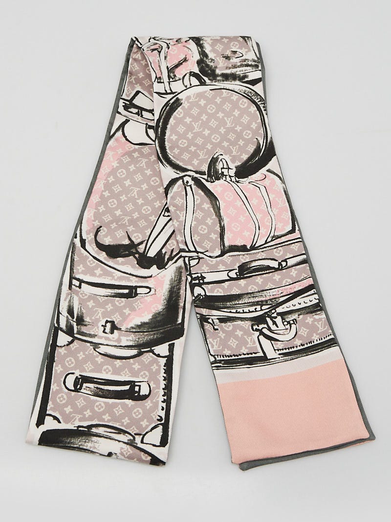 Louis Vuitton Light Pink and Grey Trunks Silk Bandeau Scarf