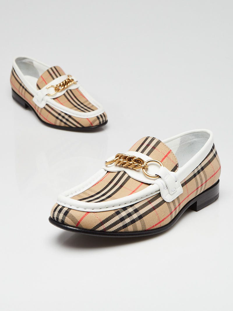 Burberry White Leather House Check Canvas Moorley Runway Loafers Size 5.5 36 Yoogi s Closet