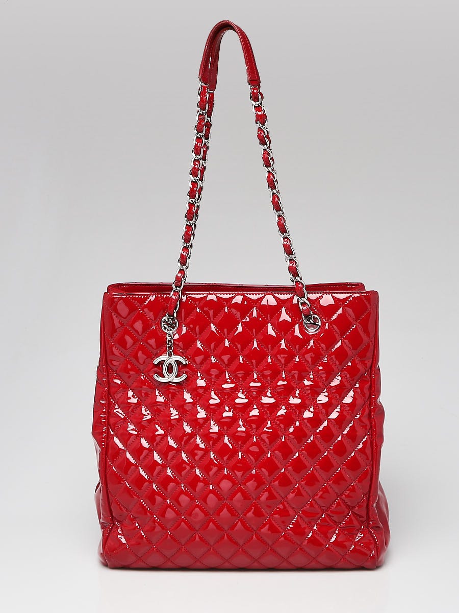 Chanel Red Quilted Patent Leather North/South Tote Bag