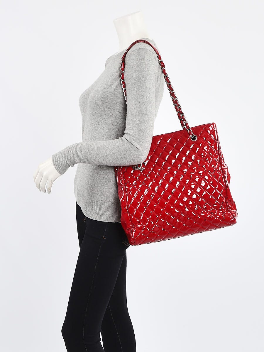 Chanel Red Quilted Patent Leather North/South Tote Bag
