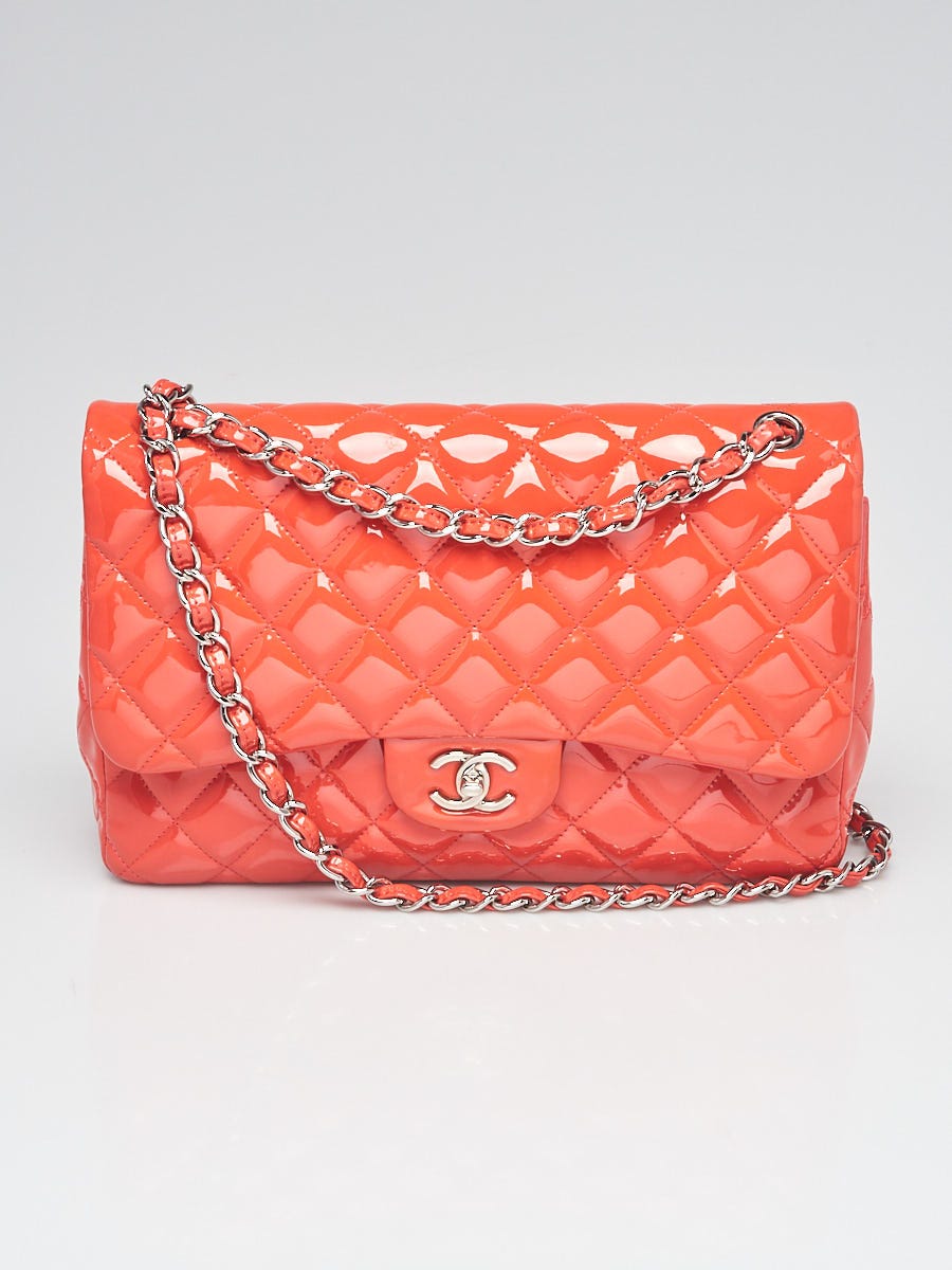 Chanel Pink Quilted Patent Leather Classic Jumbo Double Flap Bag