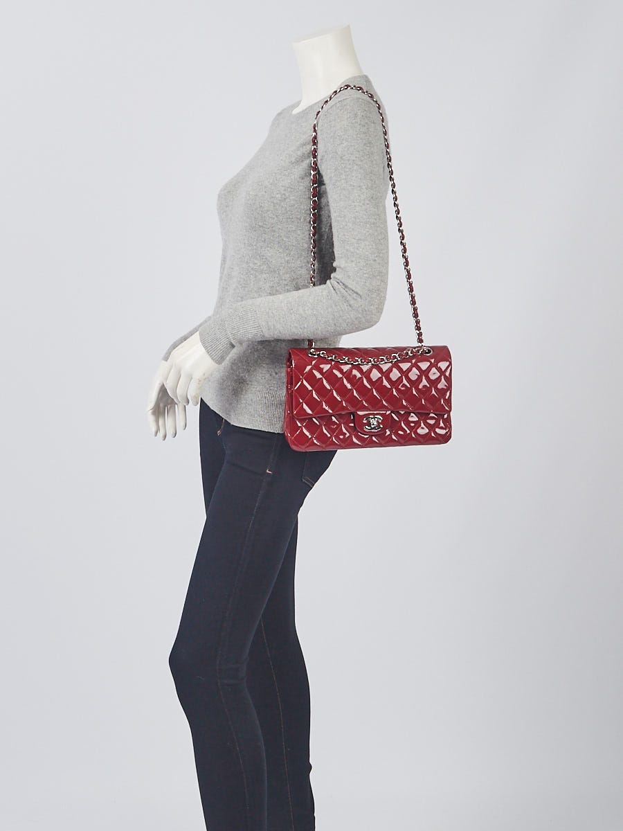 Chanel Red Quilted Patent Leather Classic Medium Double Flap Bag