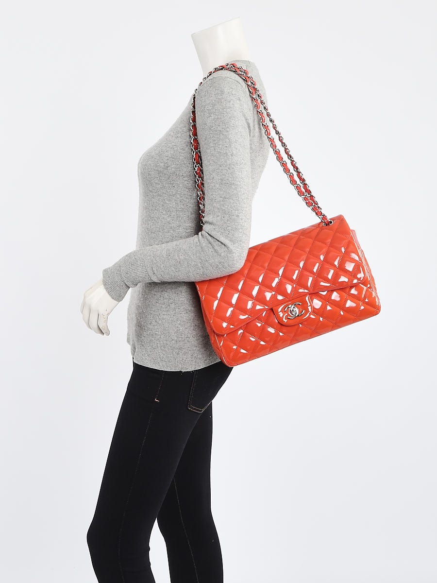 Chanel Pink Quilted Patent Leather Classic Jumbo Double Flap Bag