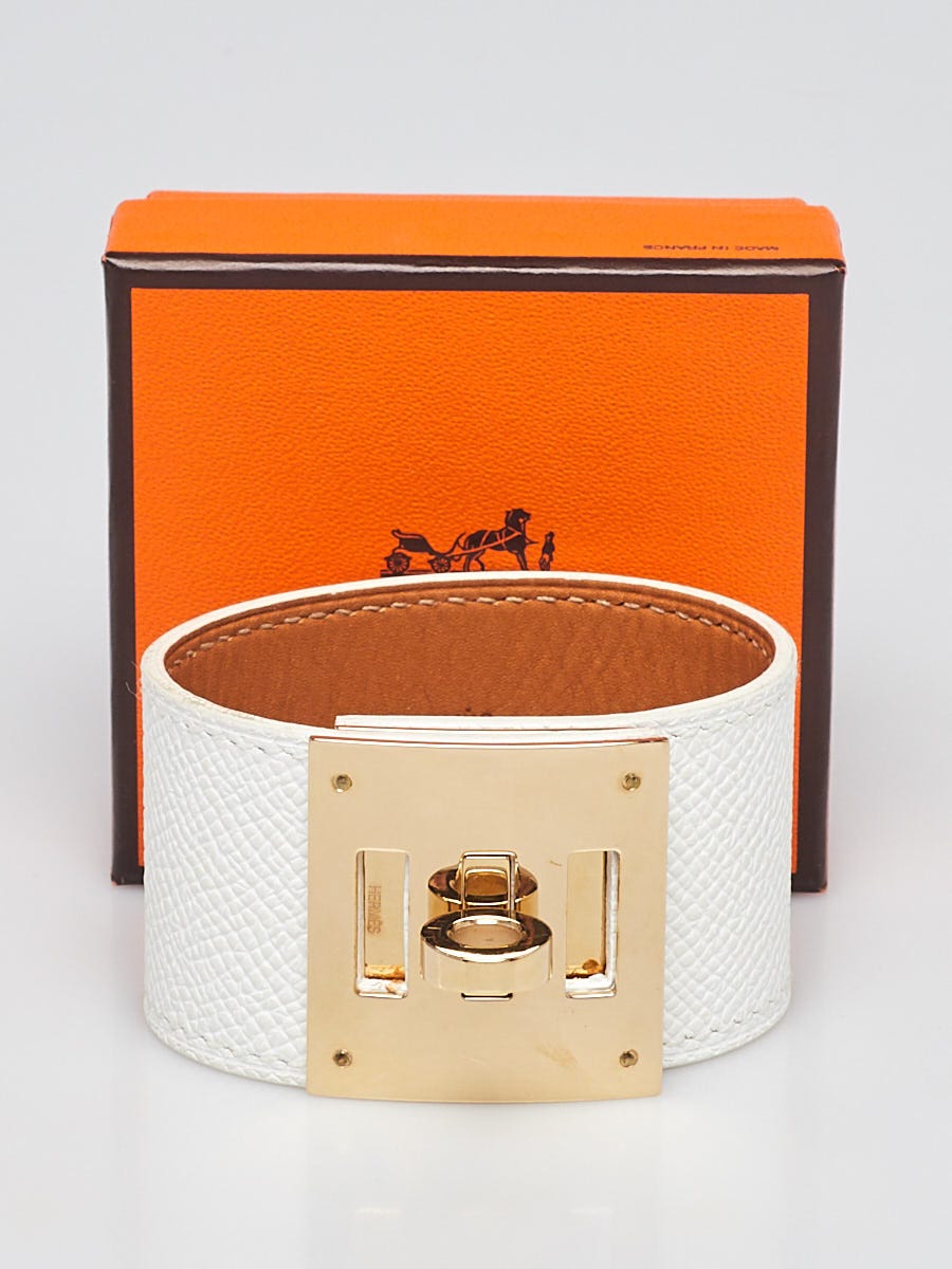 Hermes White Epsom Leather Gold Plated Kelly Dog Bracelet Size S