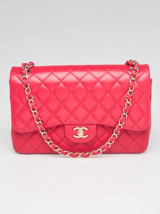 Chanel Dark Pink Quilted Lambskin Leather Classic Jumbo Double Flap Bag