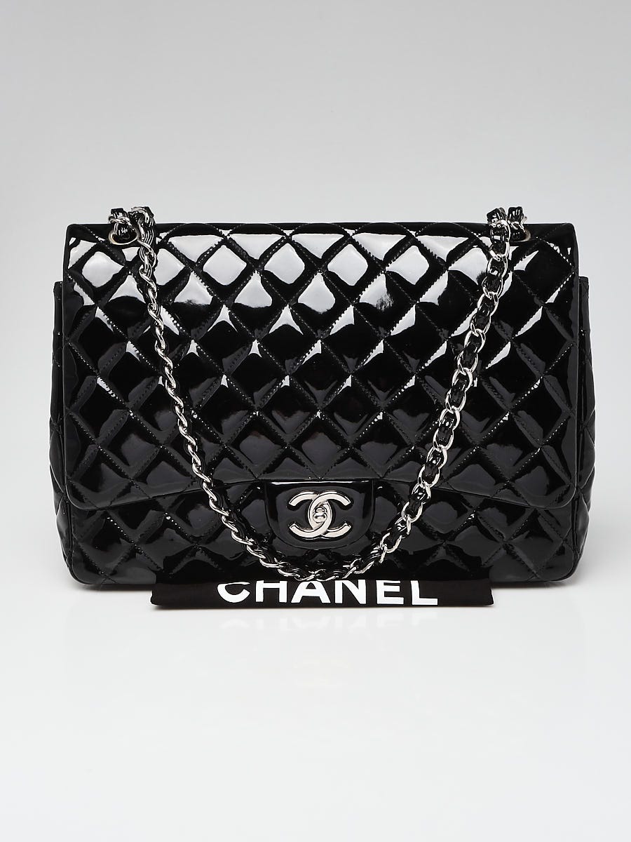 Chanel Black Quilted Patent Leather Classic Maxi Double Flap Bag