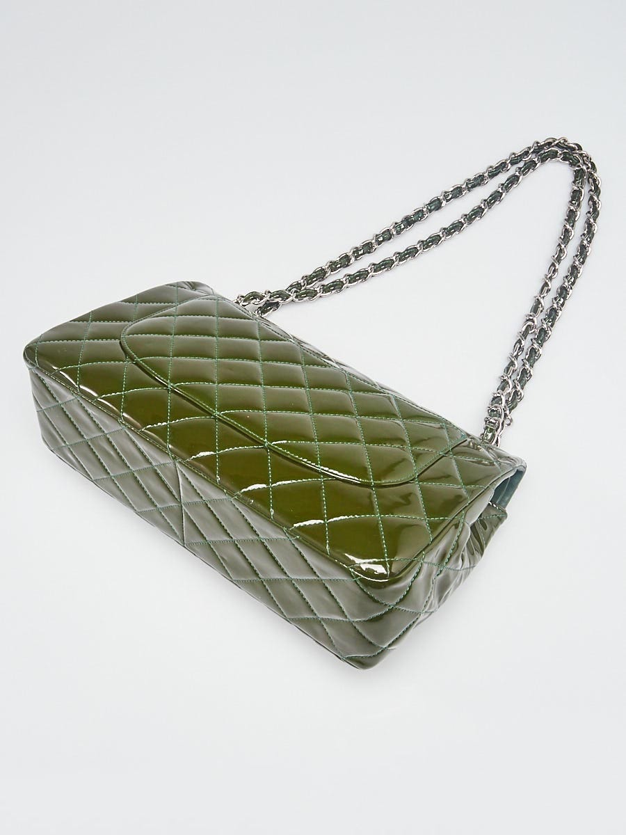 Chanel Green Quilted Patent Leather Classic Jumbo Double Flap Bag