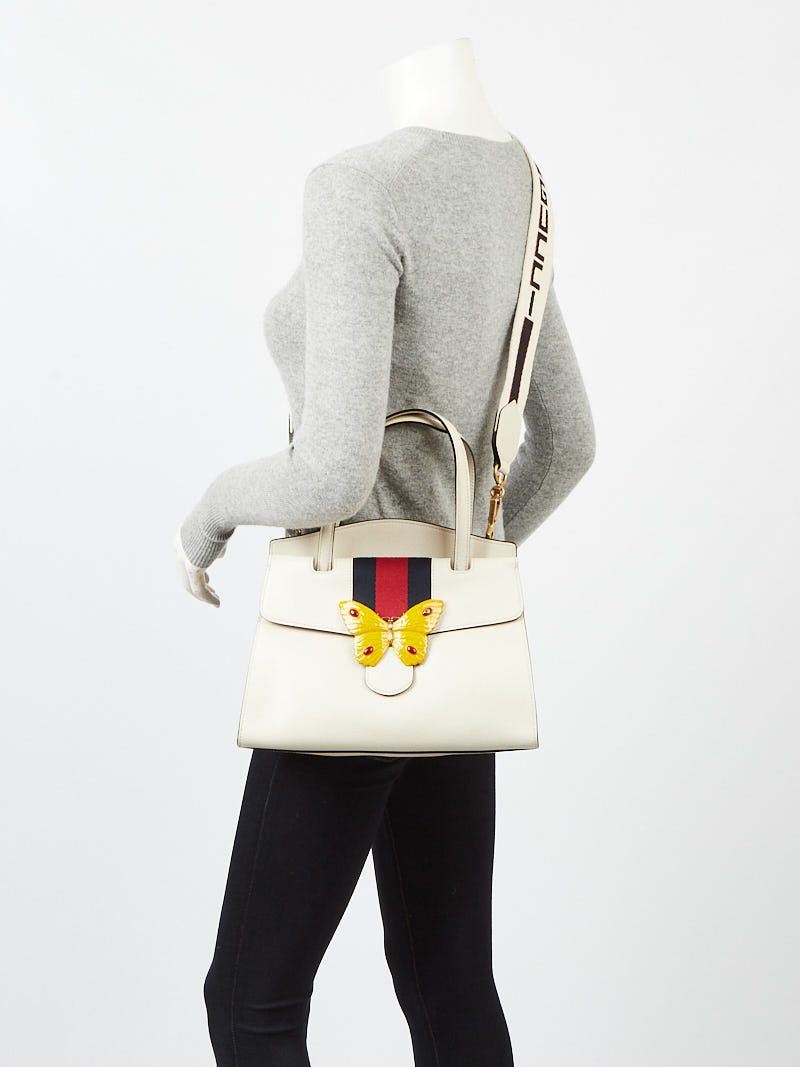 Gucci Ivory Leather Butterfly Totem Medium Top Handle Bag