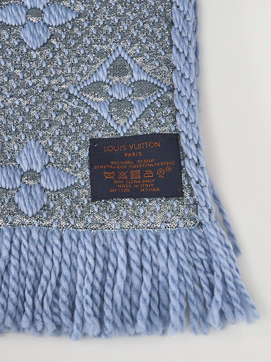 Louis Vuitton Light Blue Wool/Silk Logomania Shine Scarf - Yoogi's Closet