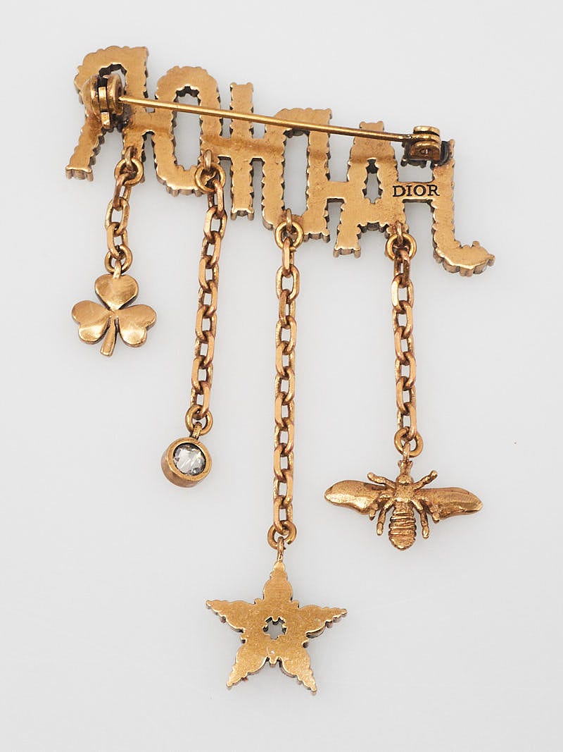 Christian Dior Goldtone Metal Crystal J'adior Dangling Brooch