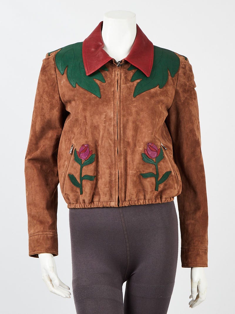 Louis Vuitton - Authenticated Jacket - Leather Brown Floral for Women, Very Good Condition