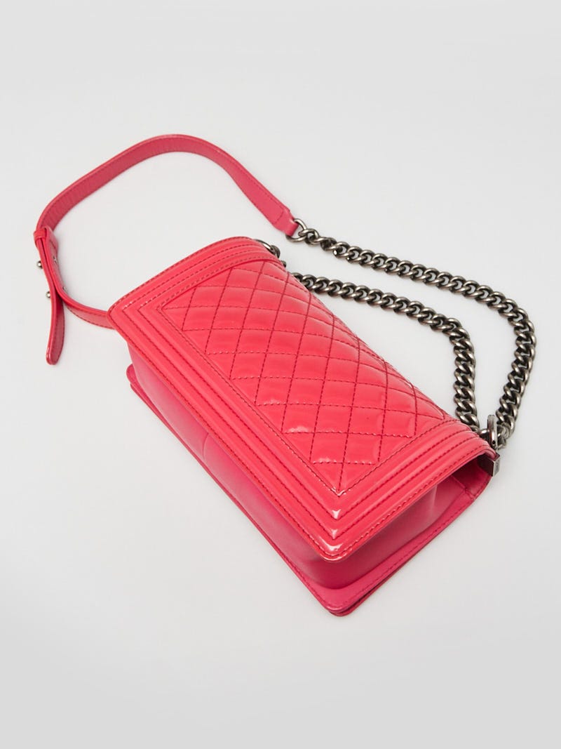 Chanel Bright Pink Quilted Patent Leather Medium Boy Bag