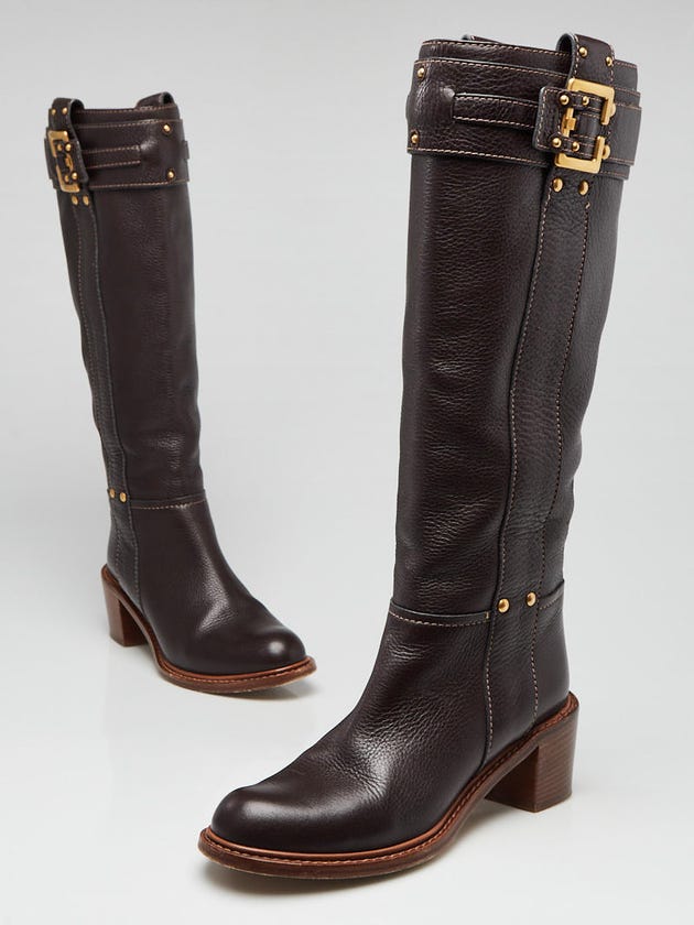 Chloe Brown Pebbled Leather Paddington Tall Boots Size 5.5/36 | Yoogi's ...