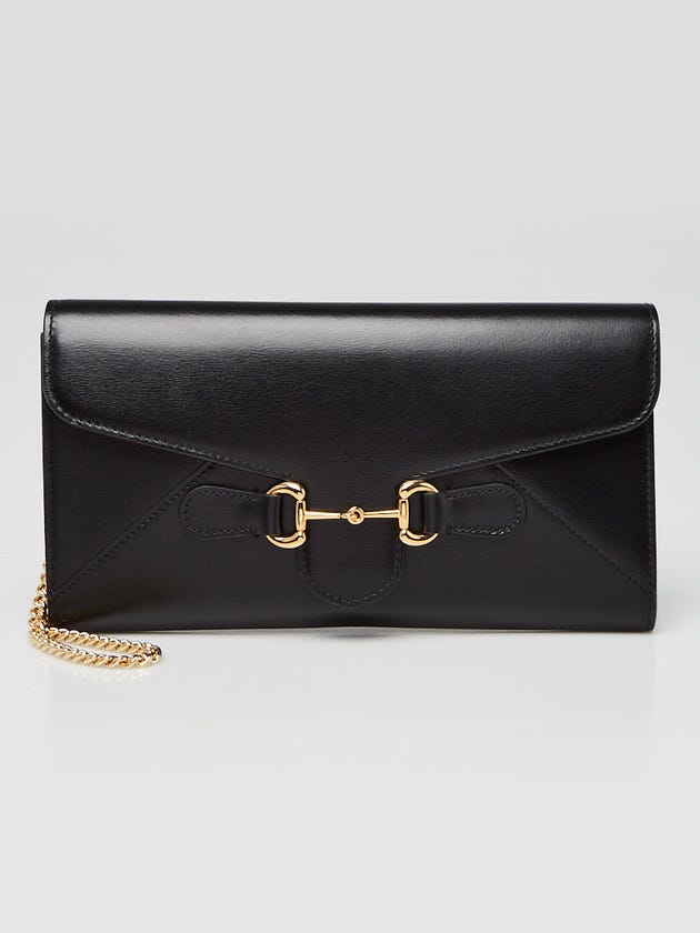 Gucci Black Leather Horsebit 1955 Wristlet Clutch Bag