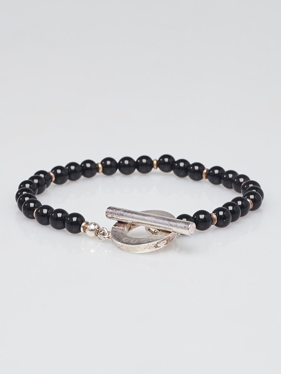 Gucci Onyx and Sterling Silver Beaded Toggle Bracelet | Yoogi's Closet