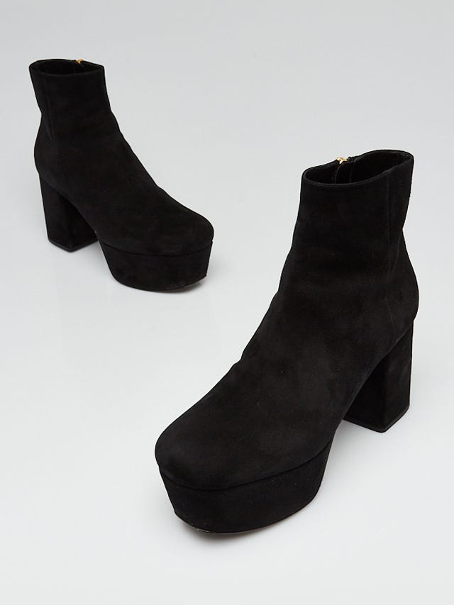 Prada Black Suede Platform Ankle Boots Size /36 - Yoogi's Closet