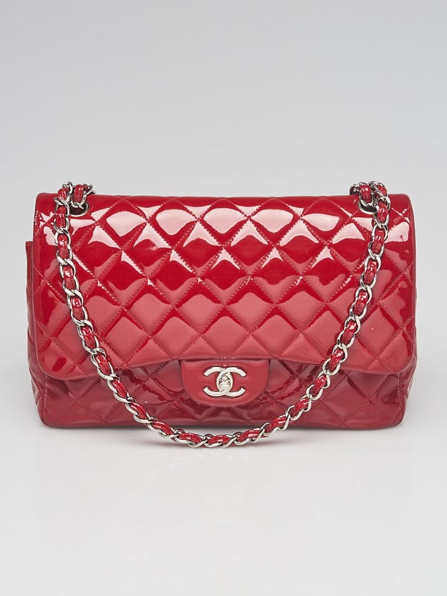Chanel Red Quilted Patent Leather Classic Jumbo Double Flap Bag