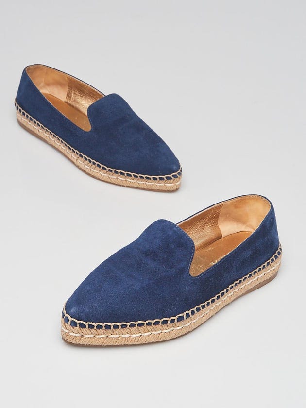 Prada Blue Suede Pointed Toe Espadrille Flats Size 4/34.5