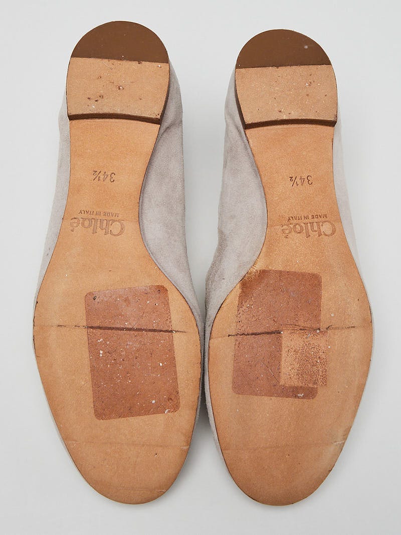Chloe Grey Suede Scalloped Lauren Ballet Flats Size 4/34.5
