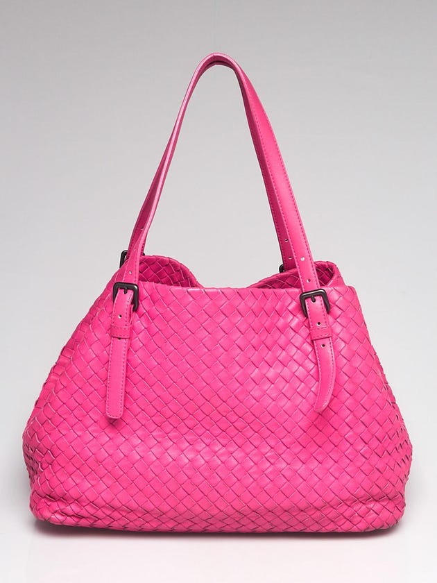 Bottega Veneta Pink Intrecciato Woven Nappa Leather Medium Cesta Tote Bag