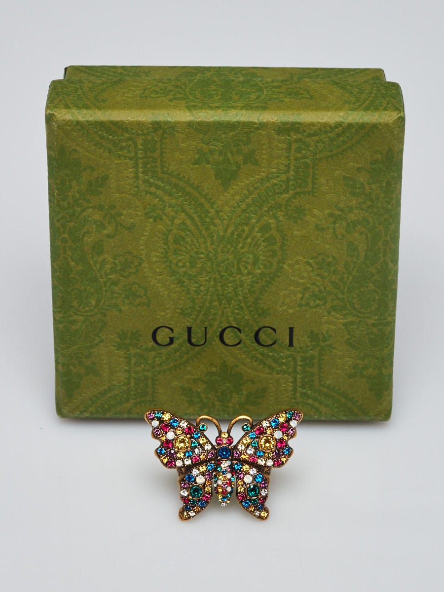 Gucci Goldtone Metal Multicolor Crystal Butterfly Ring Size Gucci Goldtone Metal Multicolor Crystal Butterfly Ring Size