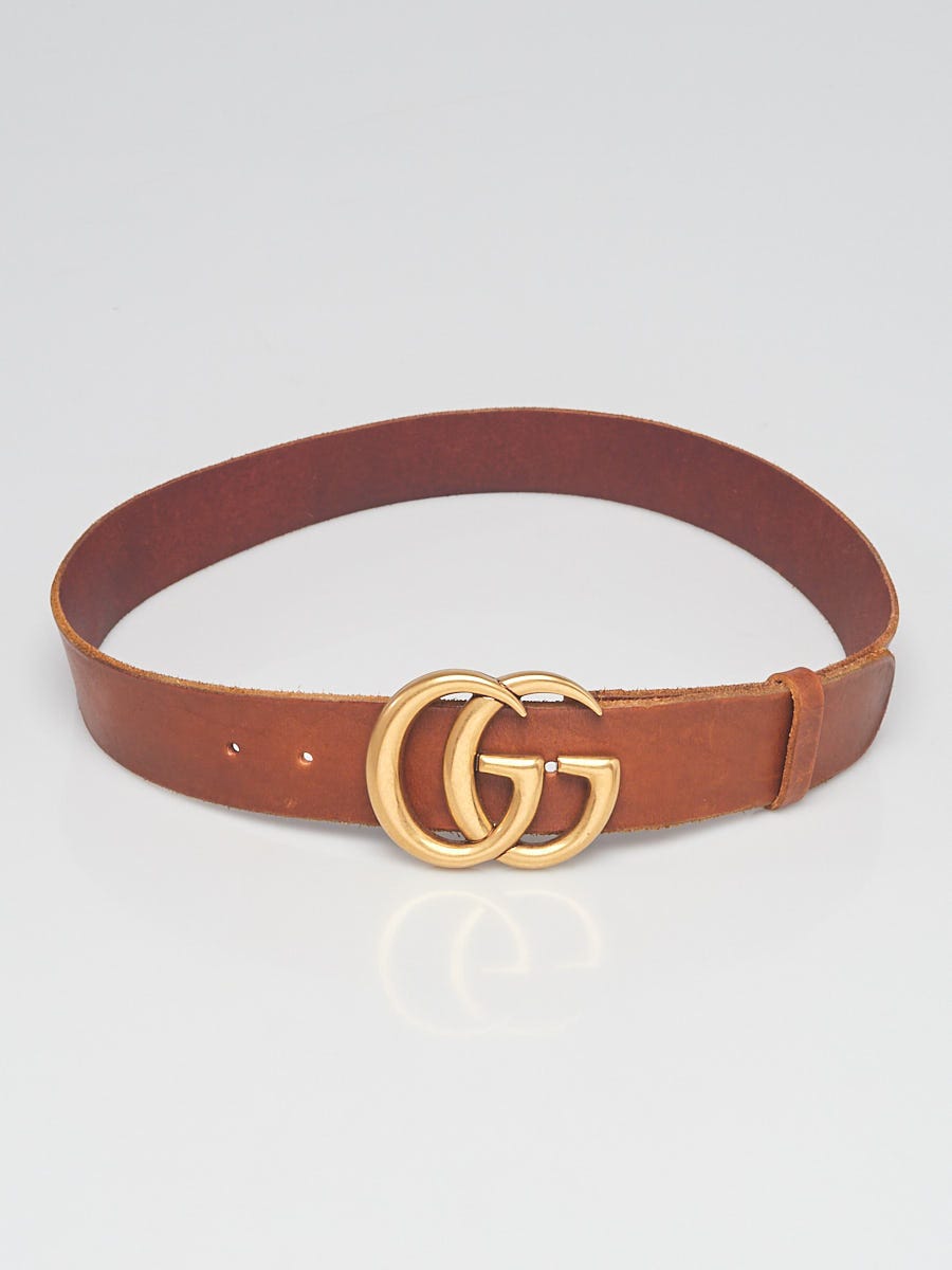 Gucci Brown Distressed Leather Double G Belt Size 85/34 - Yoogi's