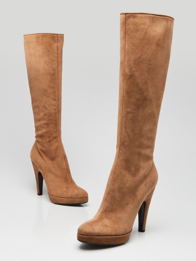 Prada Brown Suede Knee High Platform Boots Size 9 39.5 Yoogi s Closet