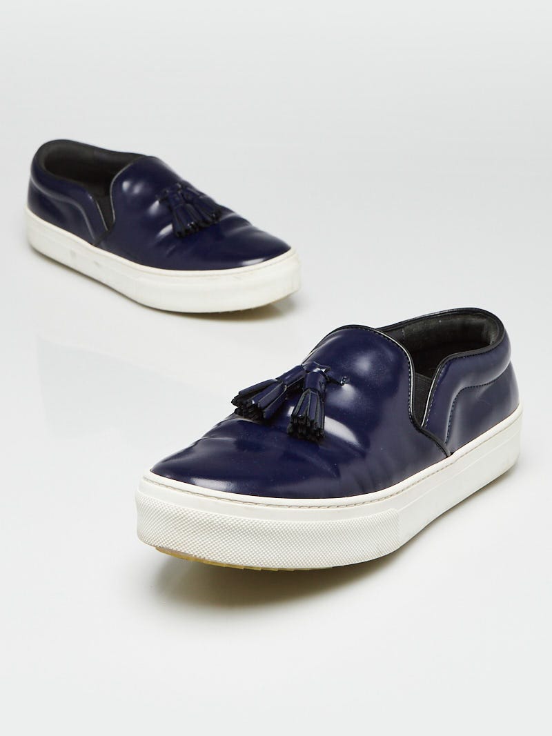 Celine Dark Blue Glossy Leather Tassel Slip-On Sneakers Size 7.5/38 - Yoogi's  Closet