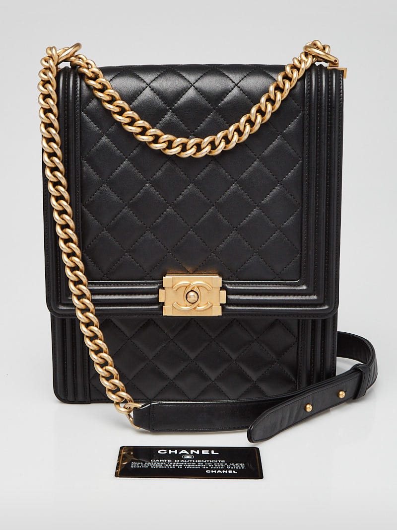 Chanel Black Quilted Leather North/South Boy Bag - Yoogi's Closet