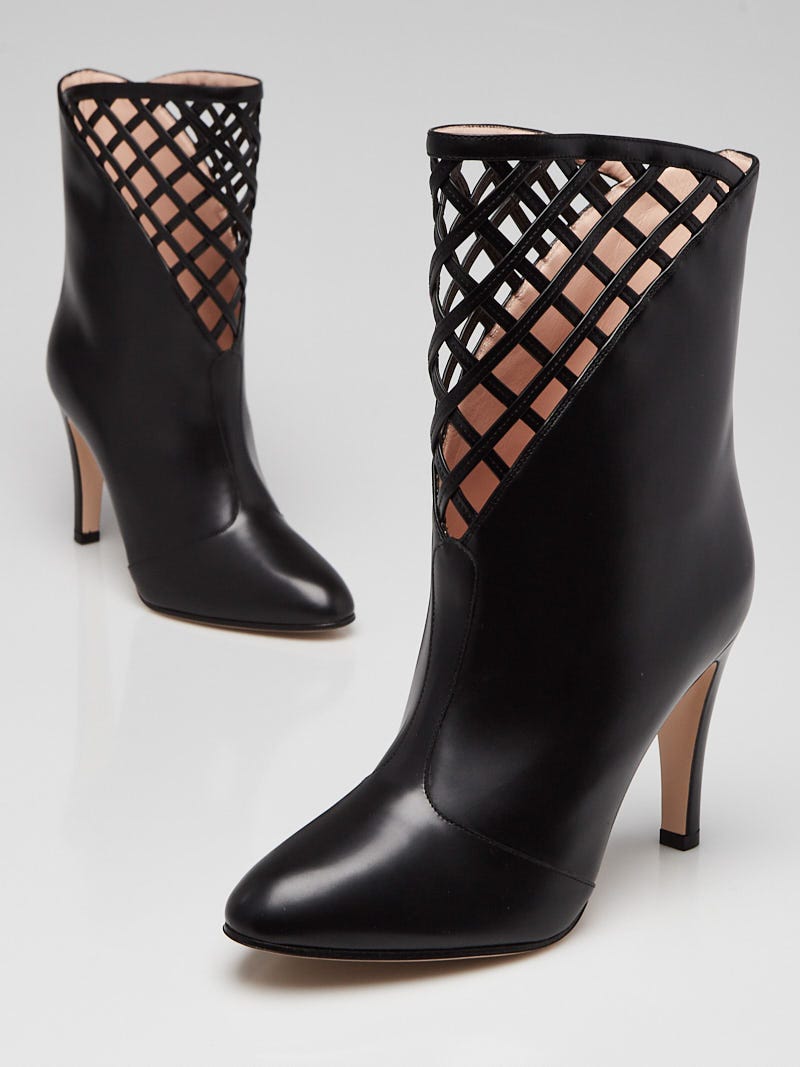 Gucci Black Leather Lattice Ankle Boots Size 7.5/38 - Yoogi's Closet