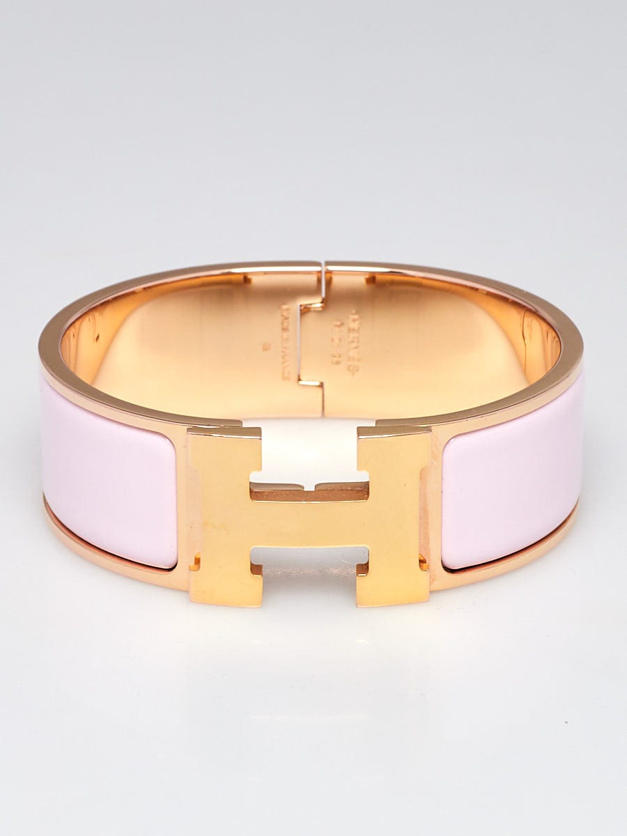Hermes Rose Dragee Enamel Rose Gold Plated Clic-Clac H PM Wide Bracelet -  Yoogi's Closet
