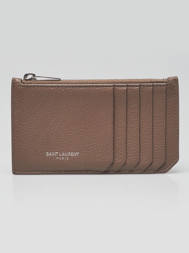 Yves Saint Laurent Grey Pebbled Leather 5 Fragments Zip Card Case