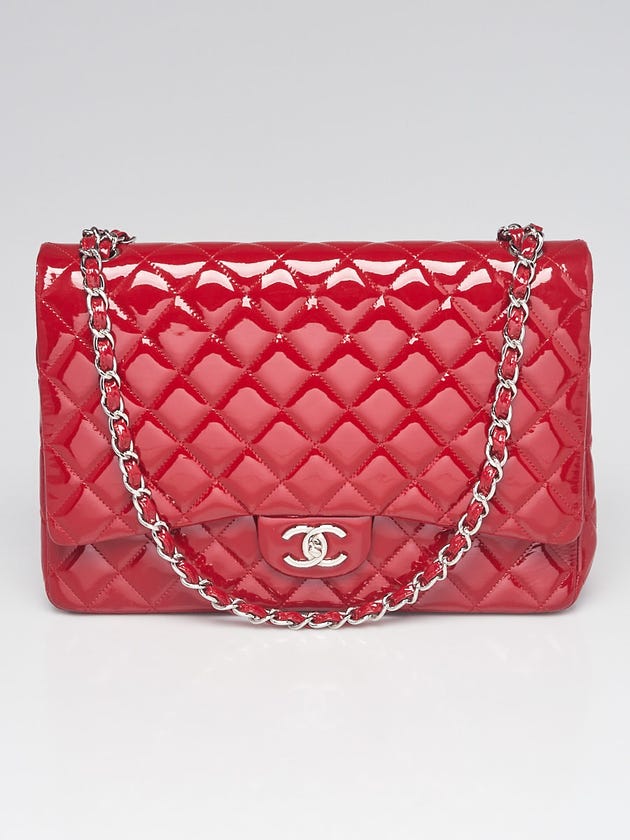 Chanel Red Quilted Patent Leather Classic Maxi Single Flap Bag