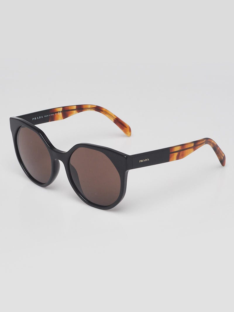 Prada Black Tortoise Shell Acetate Round Sunglasses SPR11T