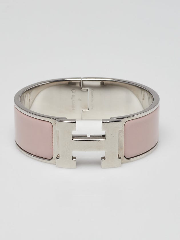 Hermes Light Pink Enamel Palladium Clic-Clac H PM Wide Bracelet