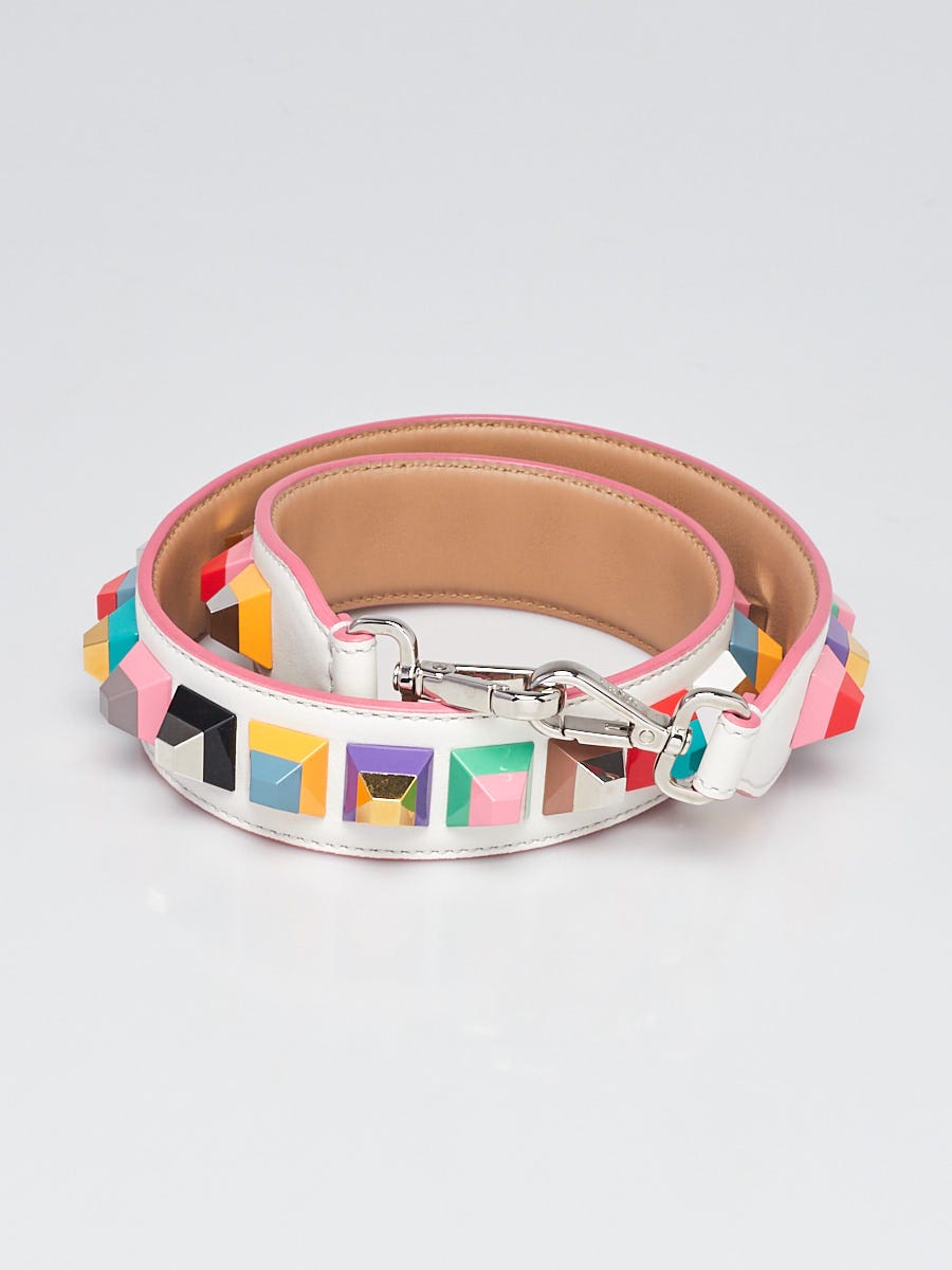 Fendi White Leather and Multicolor Plexiglas Studs Strap You Shoulder Strap Yoogi s Closet
