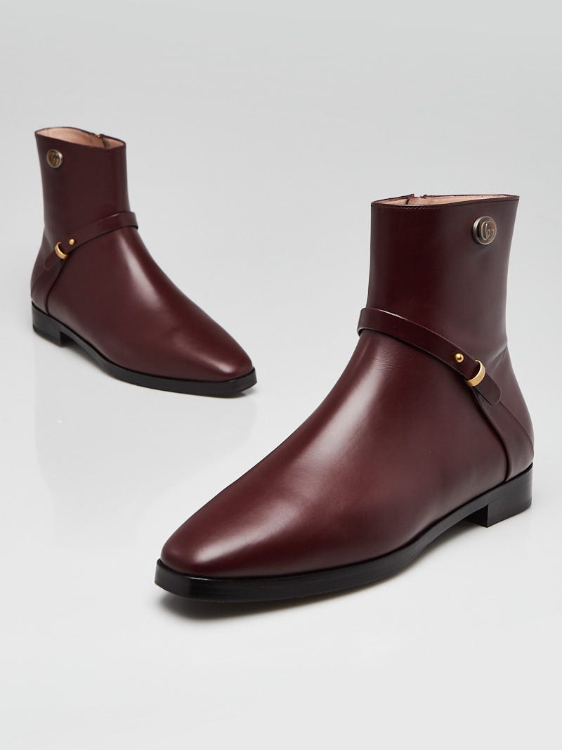 Gucci Burgundy Smooth Leather Elite GG Ankle Boots Size 7.5 38 Yoogi s Closet