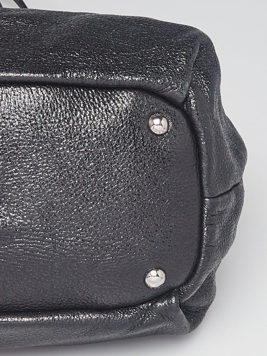 Prada Black Textured Leather Drawstring Tote Bag | Yoogi's