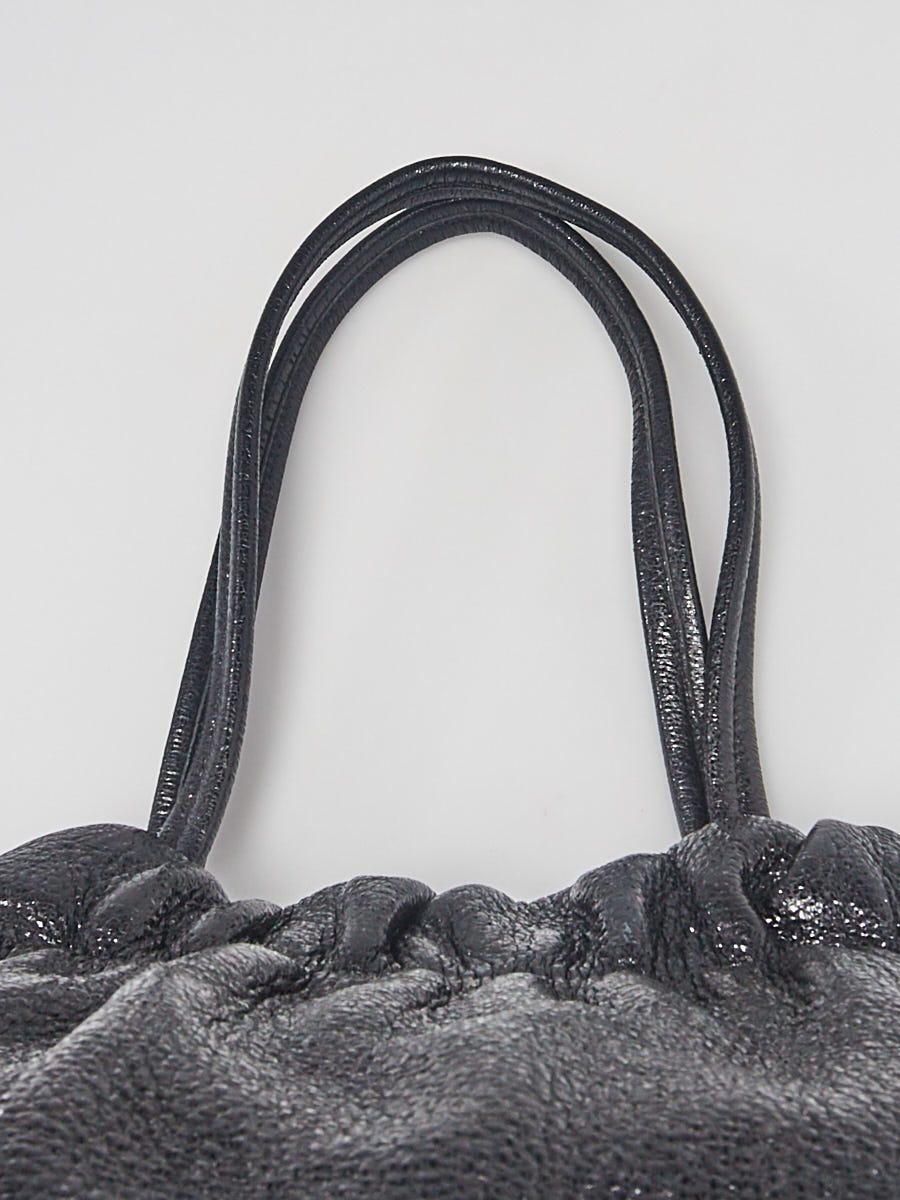 Prada Black Textured Leather Drawstring Tote Bag | Yoogi's