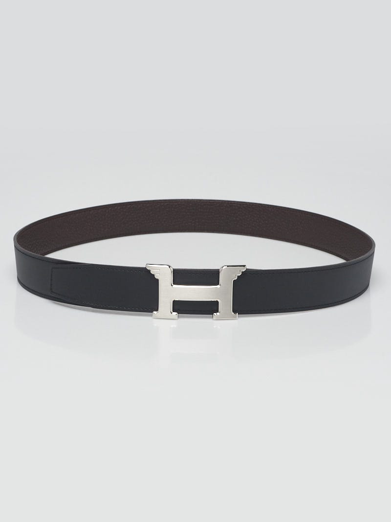 Hermes 32mm Noir Chocolate Box and Togo Leather Palladium Plated Reversible Pegase H Belt Size 85 Yoogi s Closet