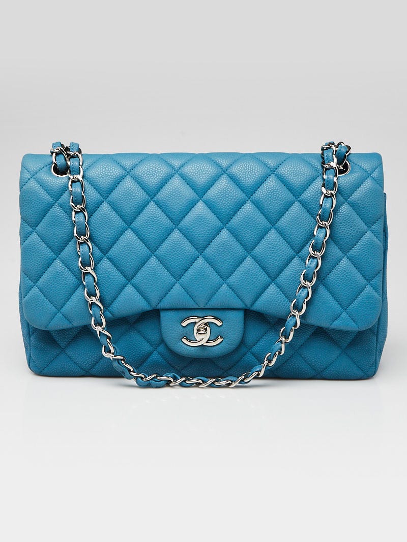 Chanel Blue Quilted Matte Caviar Leather Classic Jumbo Double Flap