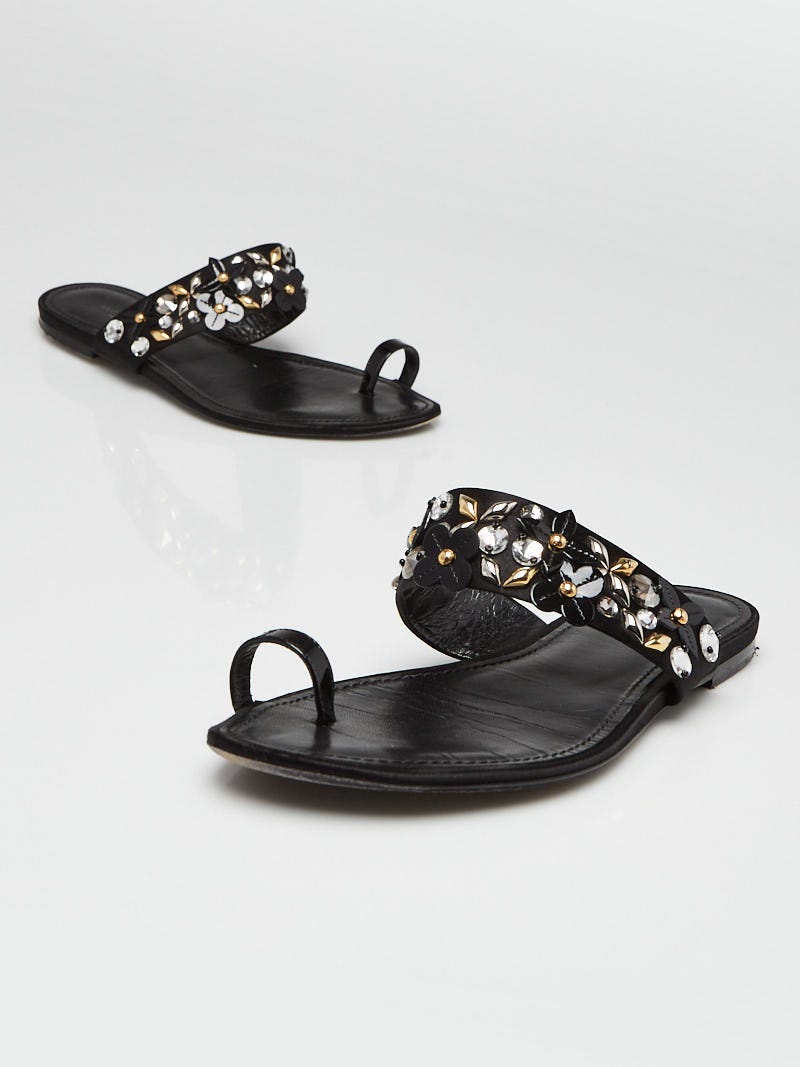 inch Rise Happening Louis Vuitton Black Calfskin Leather Moon Shadow Thong Sandals Size 5.5/36  - Yoogi's Closet