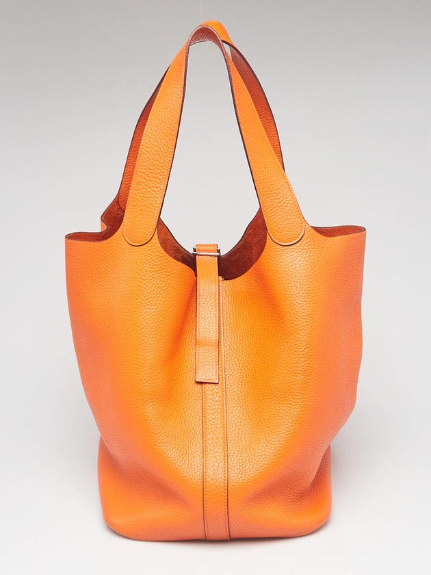 Hermes 31cm Orange Clemence Leather Picotin Bag