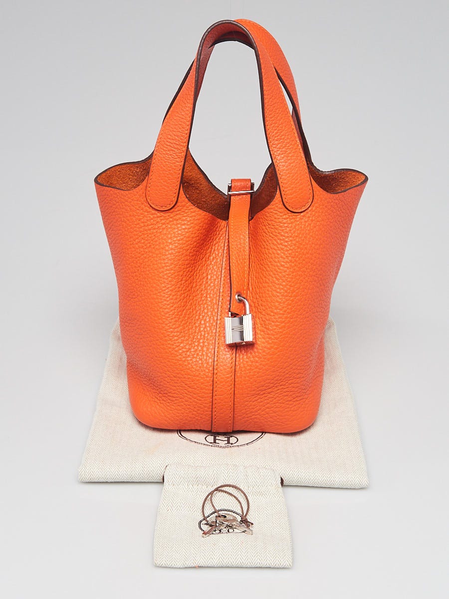 Hermes 18cm Feu Clemence Leather Palladium Plated Picotin Bag Yoogi s Closet