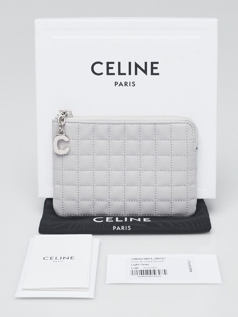 Celine Light Grey Quilted Calfskin Leather Coin and Card Pouch C