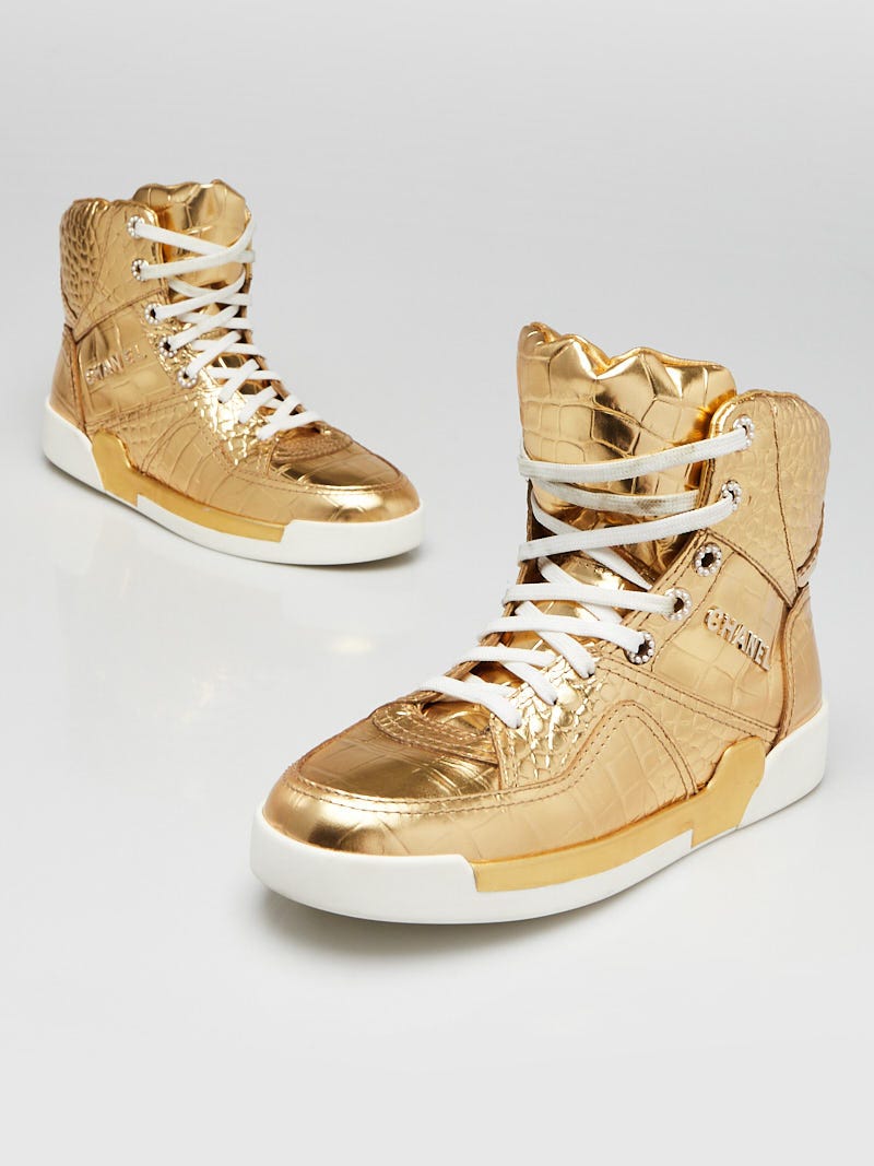 Gold metallic high top sneakers discount
