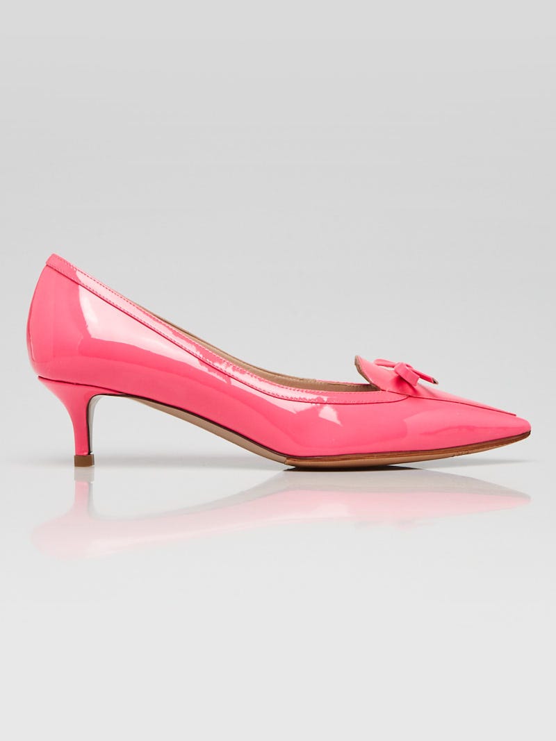 Valentino Neon Pink Patent Leather Bow Heels Size 4.5 35 Yoogi s Closet