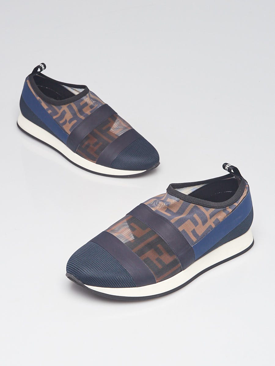 Fendi Tobacco Zucca Mesh FF Logo Printed Knit Slip On Fendi Tobacco Zucca Mesh FF Logo Printed Knit Slip On