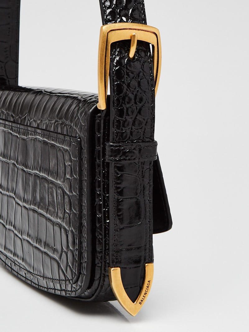 Balenciaga Black Crocodile Embossed Leather Ghost Sling Bag